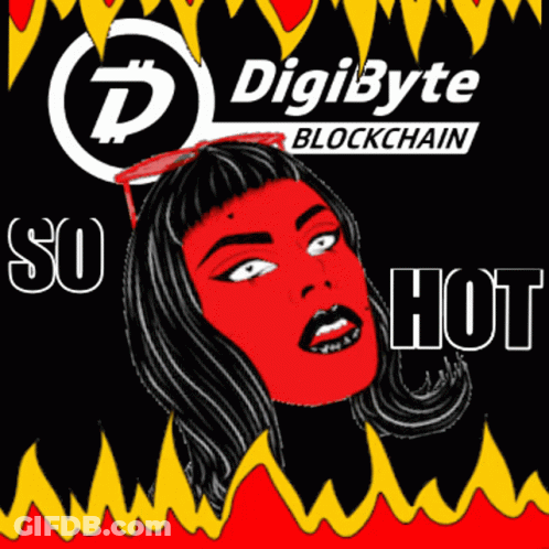 A Poster For Digibyte Blockchain Shows A Woman With A Red Face GIF
