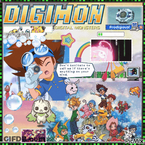 A Poster For Digimon Digital Monsters Shows A Boy Holding A Camera GIF