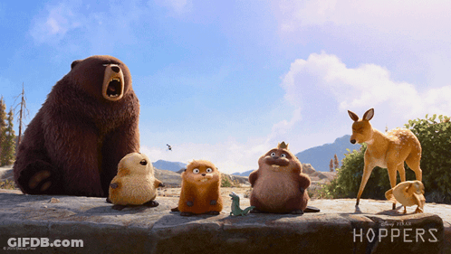 A Poster For Disney Pixar 'S Hoppers Shows A Bear A Deer And Other Animals GIF