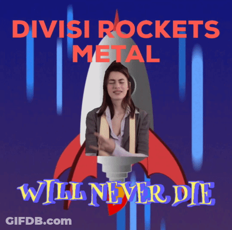 A Poster For Divisi Rockets Metal Shows A Woman In A Rocket GIF
