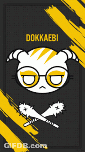 A Poster For Dokkaebi Has A Cartoon Character With Horns And Glasses GIF