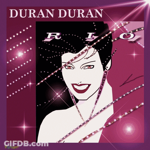 A Poster For Duran Duran Rio Shows A Woman With Rhinestones In Her Hair GIF