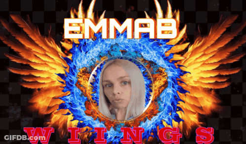A Poster For Emmab Wings Shows A Woman In A Circle Of Flames GIF