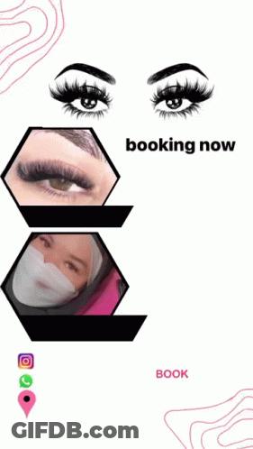 A Poster For Eyelash Extensions With A Woman Wearing A Face Mask GIF