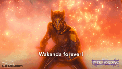 A Poster For Eyes Of Wakanda Shows A Man In A Helmet Surrounded By Flames GIF