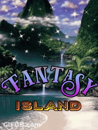 A Poster For Fantasy Island With A Waterfall GIF