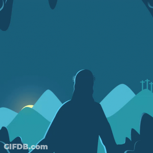 A Poster For Feliz Domingo De Pascua Shows Jesus Standing In A Cave GIF