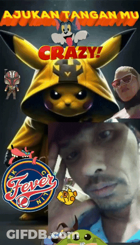 A Poster For Fever City With A Picture Of A Man And A Pikachu GIF