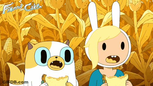 A Poster For Finn And Cake Shows A Cat And A Rabbit GIF