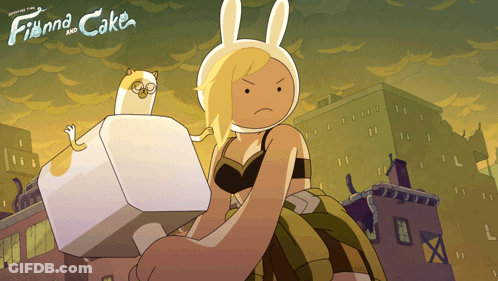 A Poster For Finna And Cake Shows A Cartoon Character And A Cat GIF