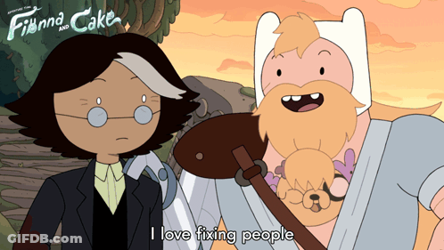 A Poster For Finna And Cake Shows Two Characters GIF