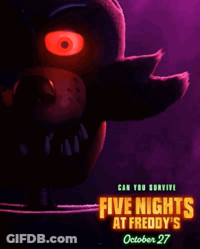 A Poster For Five Nights At Freddy 'S Shows A Cupcake With A Candle On It GIF