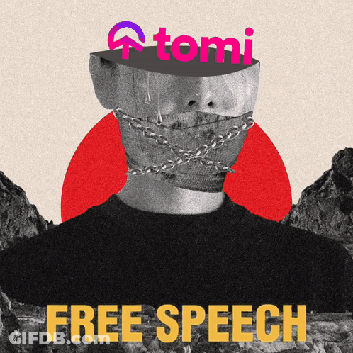 A Poster For Free Speech Shows A Person With Chains Around Their Neck GIF