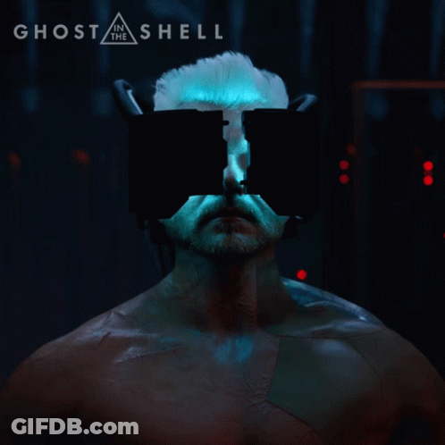 A Poster For Ghost In The Shell Shows A Man With A Beard GIF