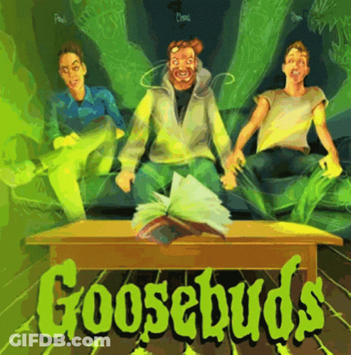 A Poster For Goosebumps Shows A Group Of Men Sitting Around A Table GIF