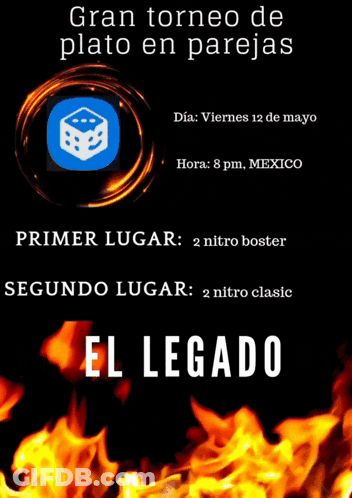 A Poster For Gran Torneo De Plato En Parejas With Flames In The Background GIF