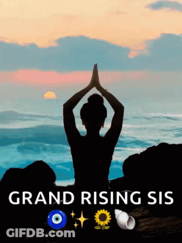 A Poster For Grand Rising Sis With A Silhouette Of A Woman GIF