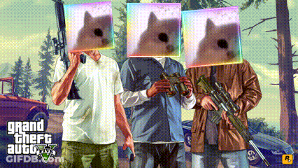 A Poster For Grand Theft Auto 5 Shows Three Men With Guns GIF