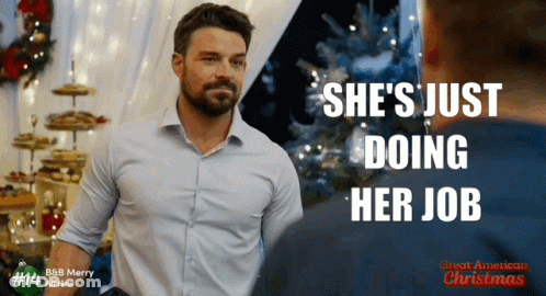 A Poster For Great American Christmas Shows A Man Talking To A Woman GIF