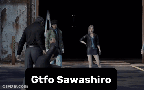 A Poster For Gtfo Sawashiro Shows A Man Kneeling Down GIF