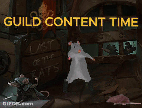 A Poster For Guild Content Time Shows A Rat Dancing In Front Of A Sign That Says Last Of The Rats GIF