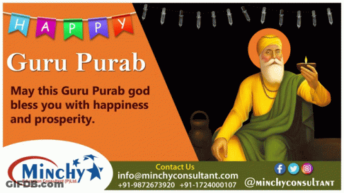 A Poster For Guru Purab With A Man Holding A Lamp GIF
