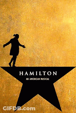 A Poster For Hamilton An American Musical With A Silhouette Of A Person On A Star GIF