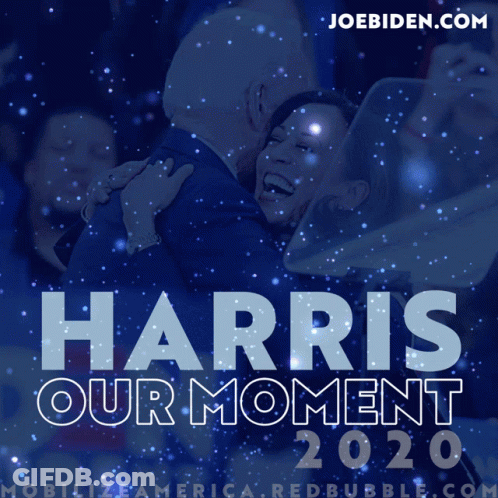 A Poster For Harris Our Moment 2020 Shows A Man Hugging A Woman GIF