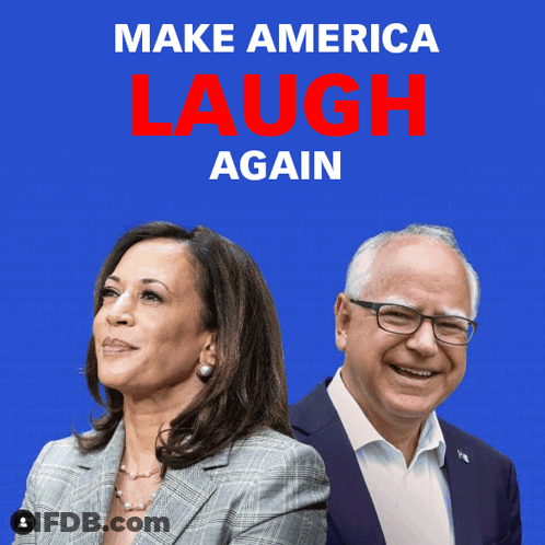 A Poster For Harris Walz Shows A Man And A Woman Standing Next To Each Other GIF