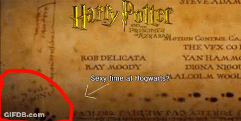 A Poster For Harry Potter And The Prisoner Of Azkaban With A Red Arrow Pointing To Harry Potter GIF