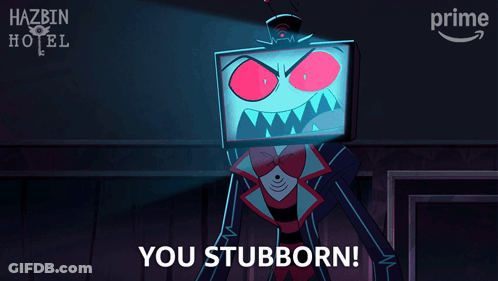 A Poster For Hazbin Hotel Shows A Cartoon Character With Red Eyes GIF