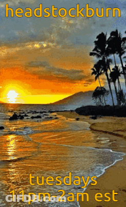 A Poster For Headstockburn Shows A Sunset On The Beach GIF