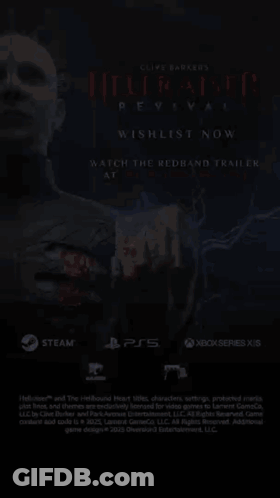 A Poster For Hellraiser Revival Shows A Man Holding A Book In His Hand GIF