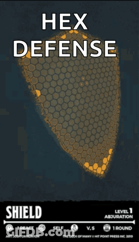A Poster For Hex Defense With A Shield On It GIF