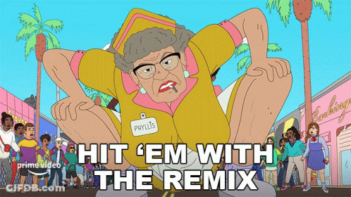 A Poster For Hit ' Em With The Remix Shows An Old Lady GIF