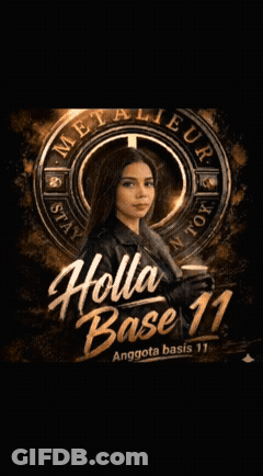 A Poster For Holla Base 11 Shows A Woman In A Leather Jacket GIF