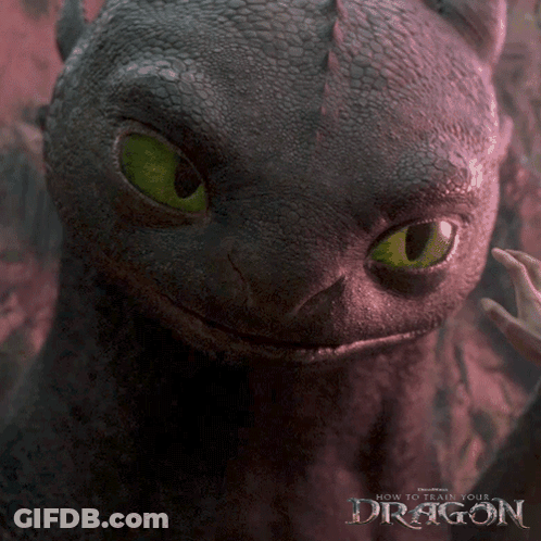 A Poster For How To Train Your Dragon Shows Toothless Smiling GIF