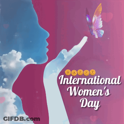 A Poster For International Women 'S Day With A Butterfly Blowing A Kiss GIF