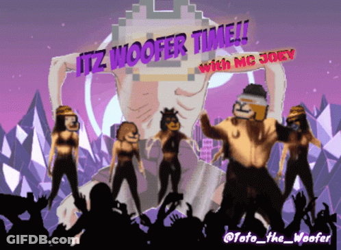 A Poster For Itz Woofer Time With Mc Joey Shows A Crowd Of People Dancing GIF