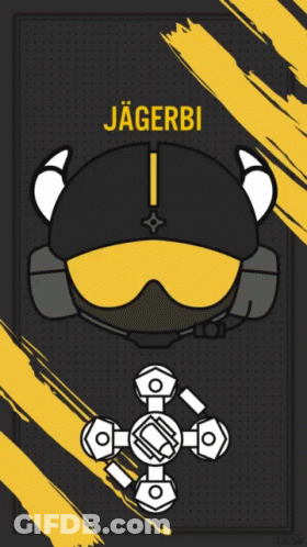 A Poster For Jagerbi With A Helmet With Horns And Goggles GIF