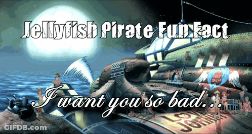 A Poster For Jellyfish Pirate Fun Fact Shows A Pirate Ship GIF