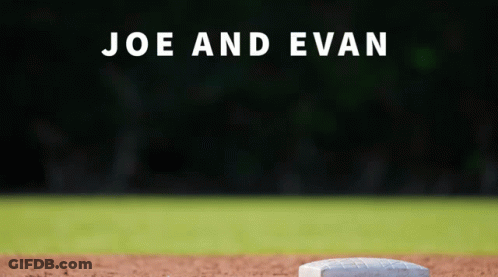 A Poster For Joe And Evan Shows Two Men Posing For A Picture GIF