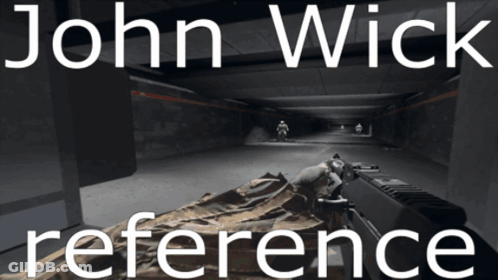 A Poster For John Wick Reference Shows A Person Holding A Gun In A Tunnel GIF