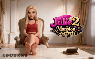 A Poster For Julie 2 The Mansion Secrets Shows A Blonde Girl Sitting In A Chair GIF