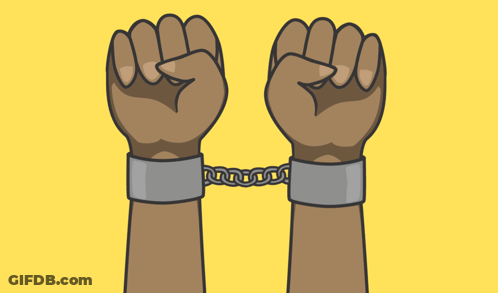 A Poster For June Twentieth With A Fist And Chains On A Yellow Background GIF