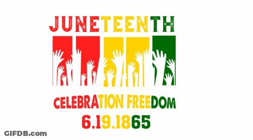 A Poster For Juneteenth Celebration Freedom With A Bunch Of Hands GIF