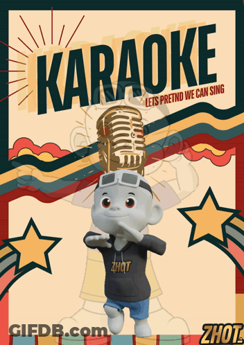 A Poster For Karaoke With A Cartoon Character GIF