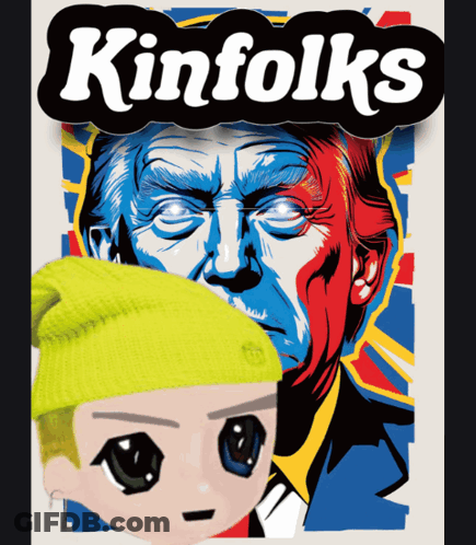 A Poster For Kinfolk 'S Shows A Man Wearing A Yellow Beanie GIF