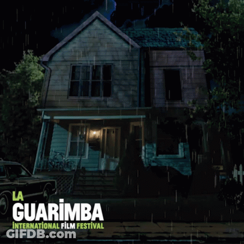 A Poster For La Guarimba International Film Festival Shows A House In The Rain GIF