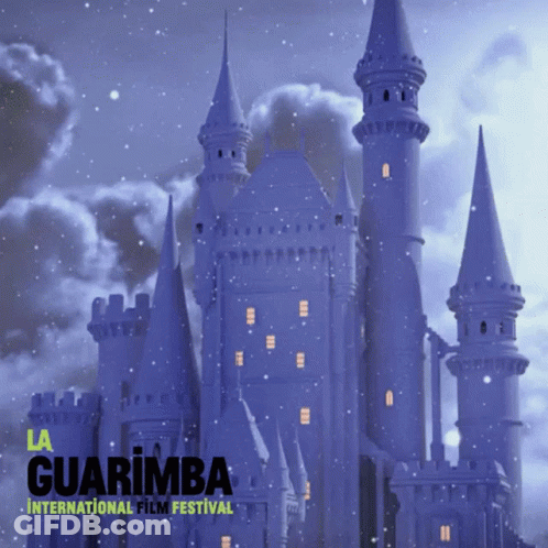 A Poster For La Guarimba International Film Festival With A Castle In The Background GIF